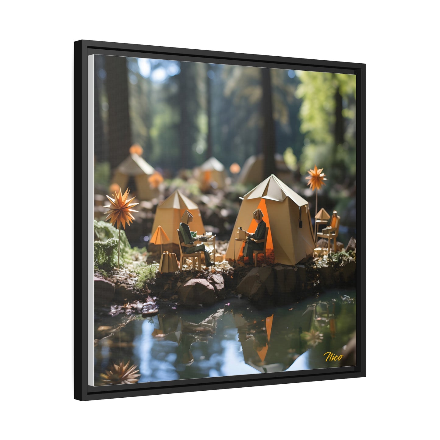 Relaxing By The Brook Series Print #4 - Black Framed Canvas Print