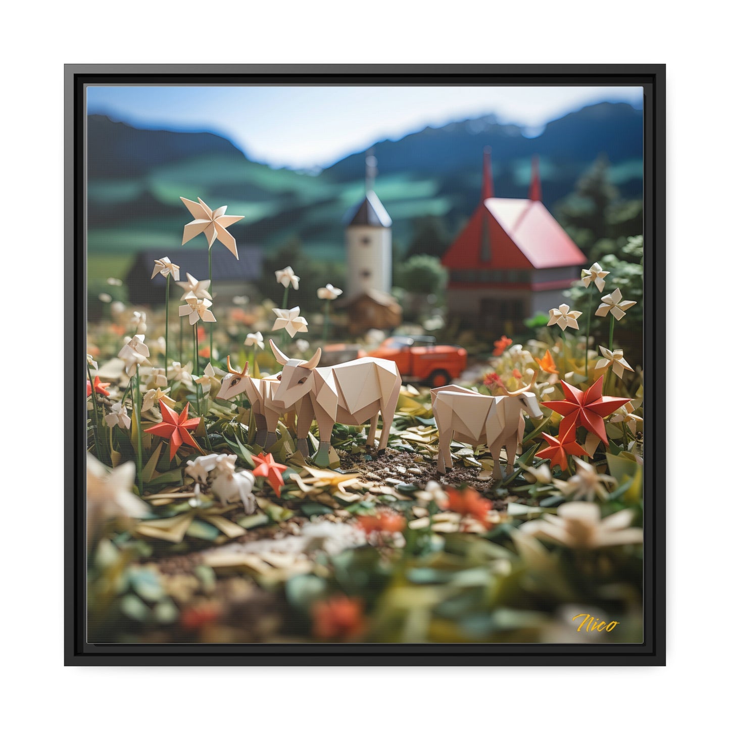 Meadow By The Farm Series Print #5 - Black Framed Canvas Print
