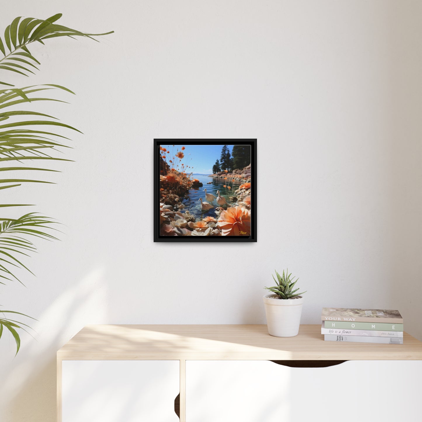 Atop The Mountain Lakeshore Series Print #4 - Black Framed Canvas Print