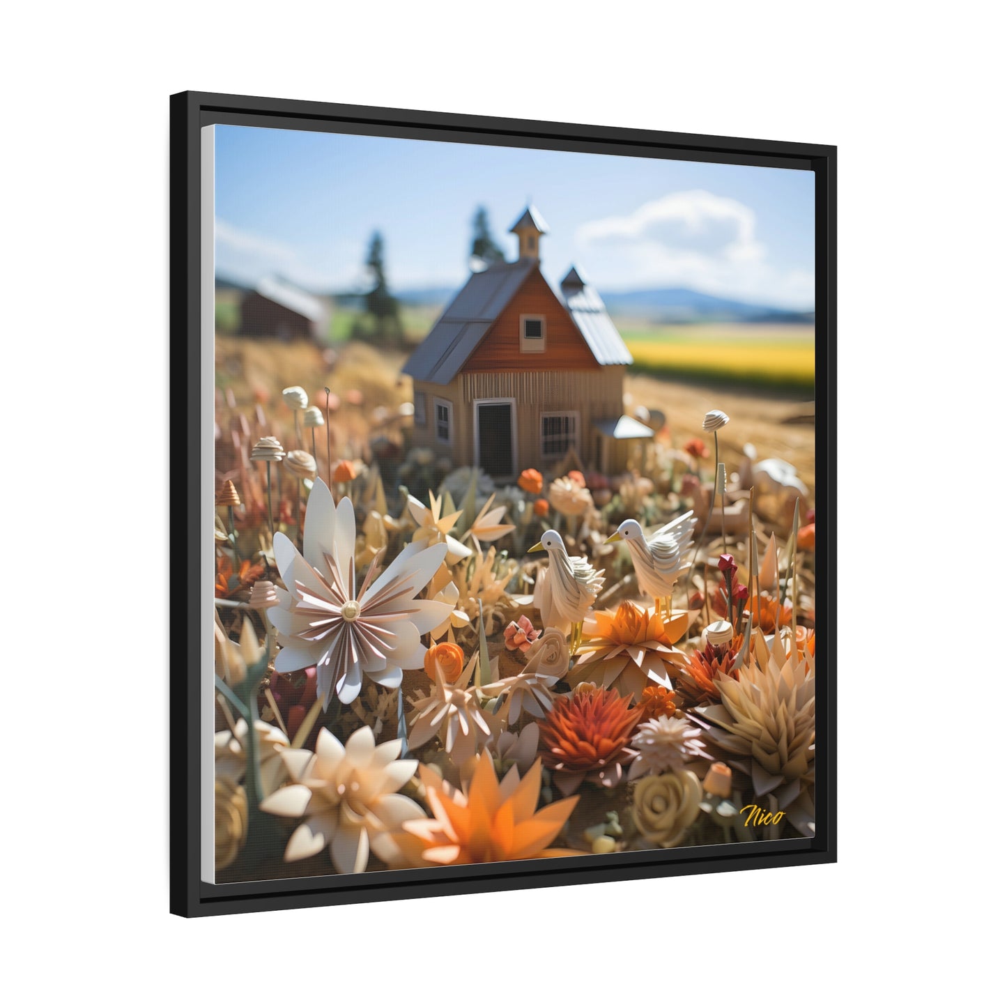 Meadow By The Farm Series Print #4 - Black Framed Canvas Print