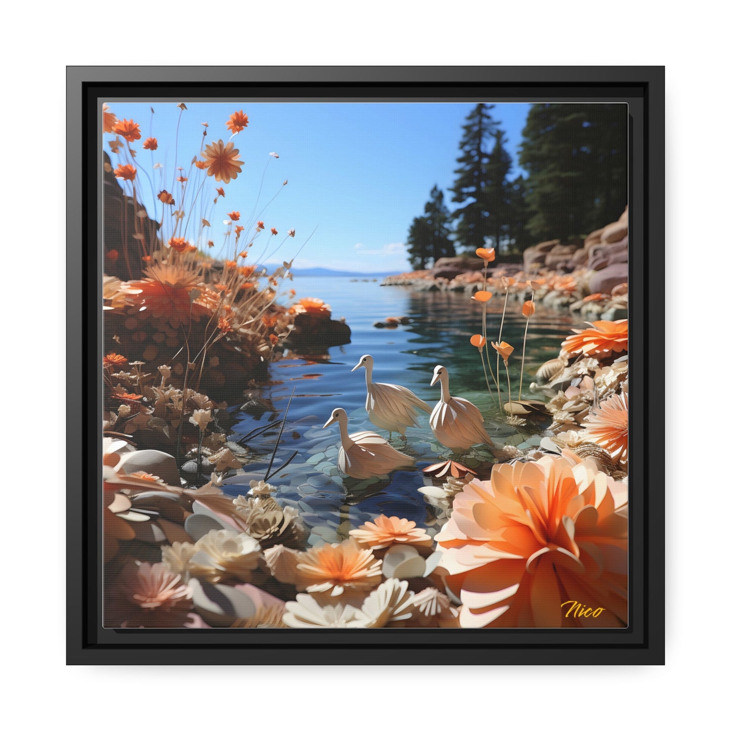 Atop The Mountain Lakeshore Series Print #4 - Black Framed Canvas Print
