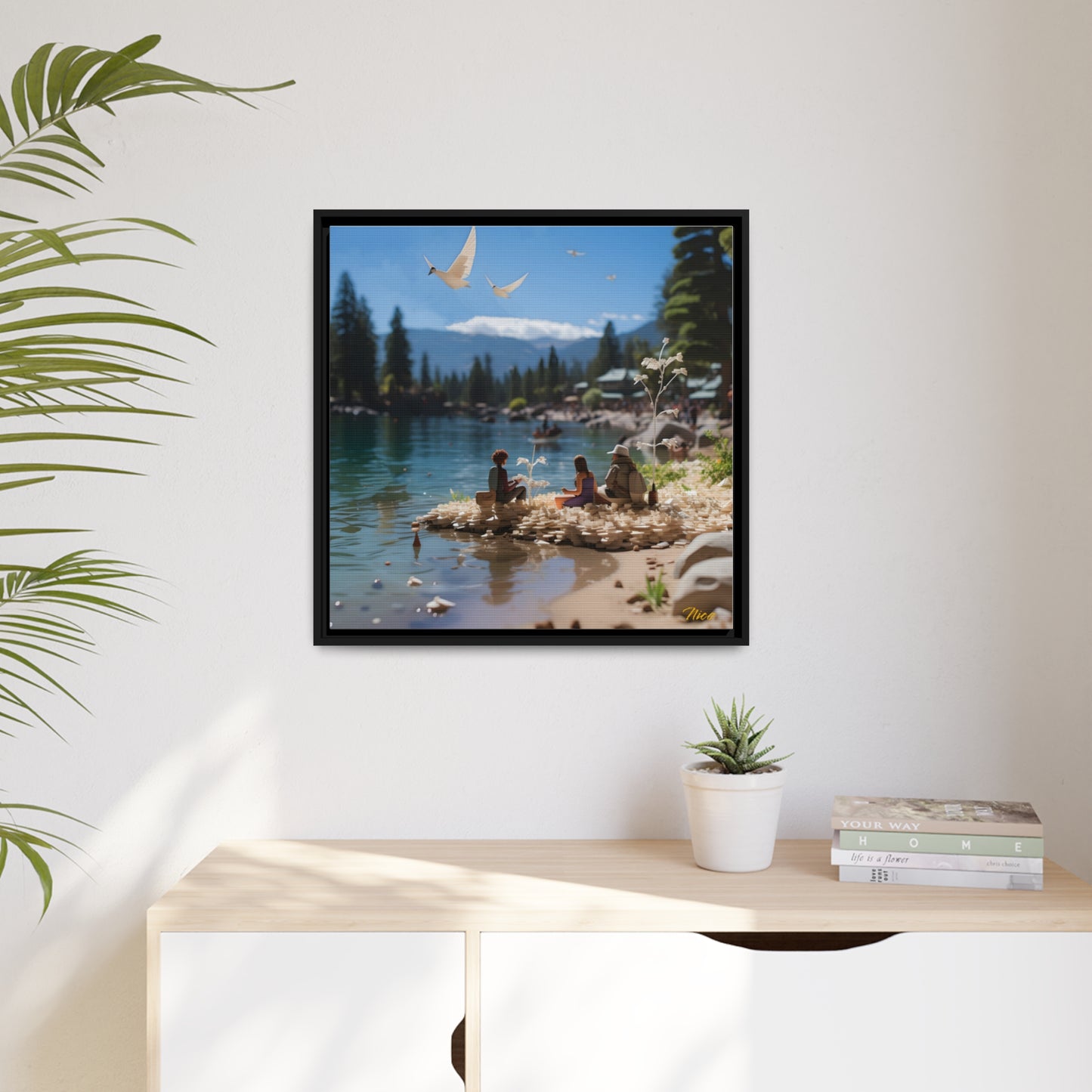 Atop The Mountain Lakeshore Series Print #7 - Black Framed Canvas Print