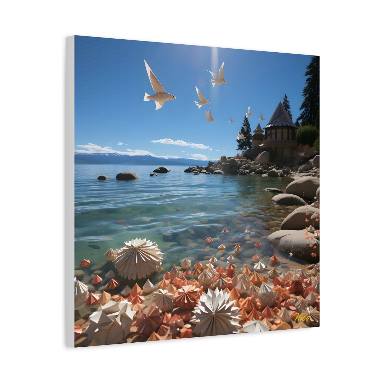 Atop The Mountain Lakeshore Series Print #3 - Streched Matte Canvas Print, 1.25" Thick
