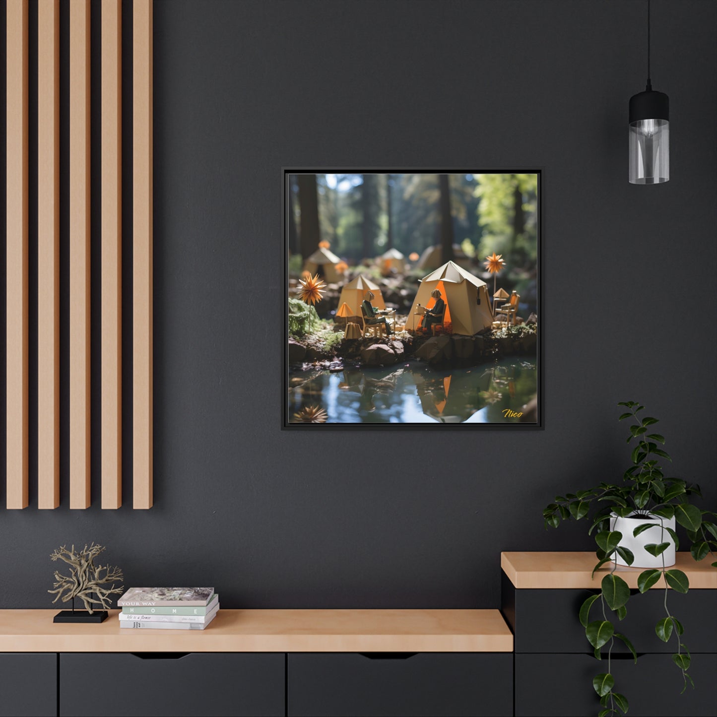Relaxing By The Brook Series Print #4 - Black Framed Canvas Print