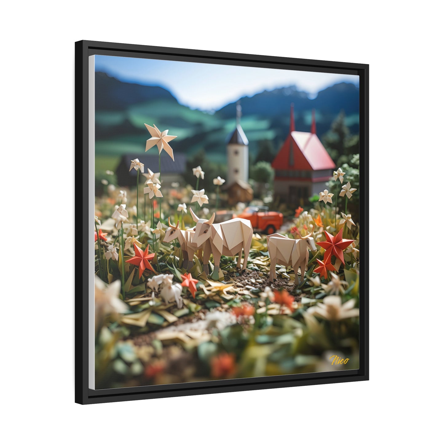 Meadow By The Farm Series Print #5 - Black Framed Canvas Print