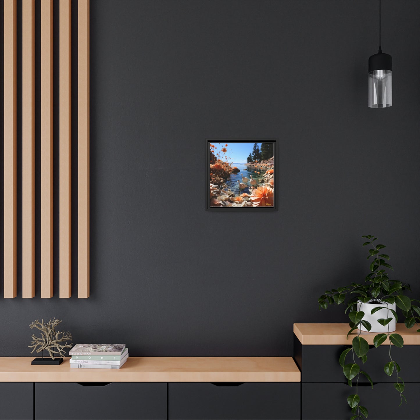 Atop The Mountain Lakeshore Series Print #4 - Black Framed Canvas Print