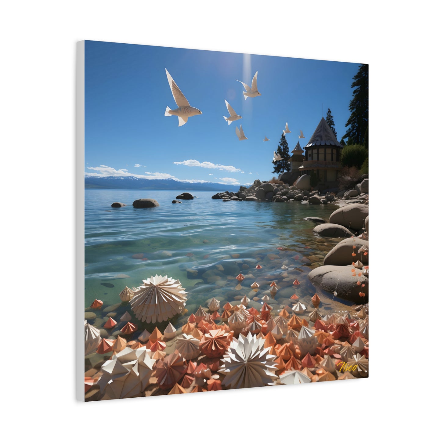Atop The Mountain Lakeshore Series Print #3 - Streched Matte Canvas Print, 1.25" Thick