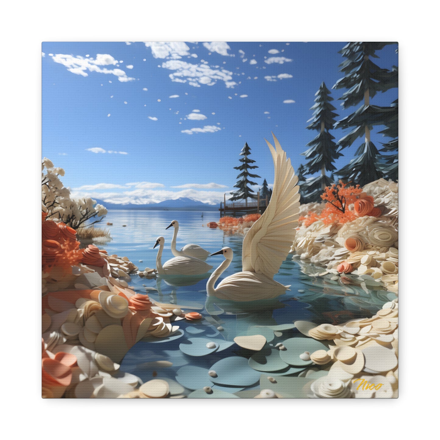 Atop The Mountain Lakeshore Series Print #1 - Streched Matte Canvas Print, 1.25" Thick