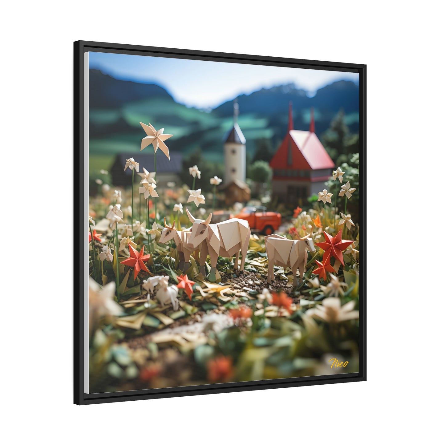Meadow By The Farm Series Print #5 - Black Framed Canvas Print