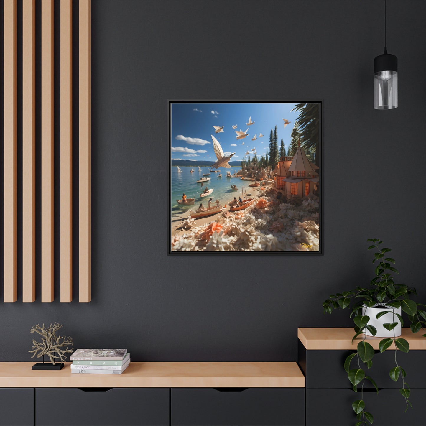 Atop The Mountain Lakeshore Series Print #6 - Black Framed Canvas Print