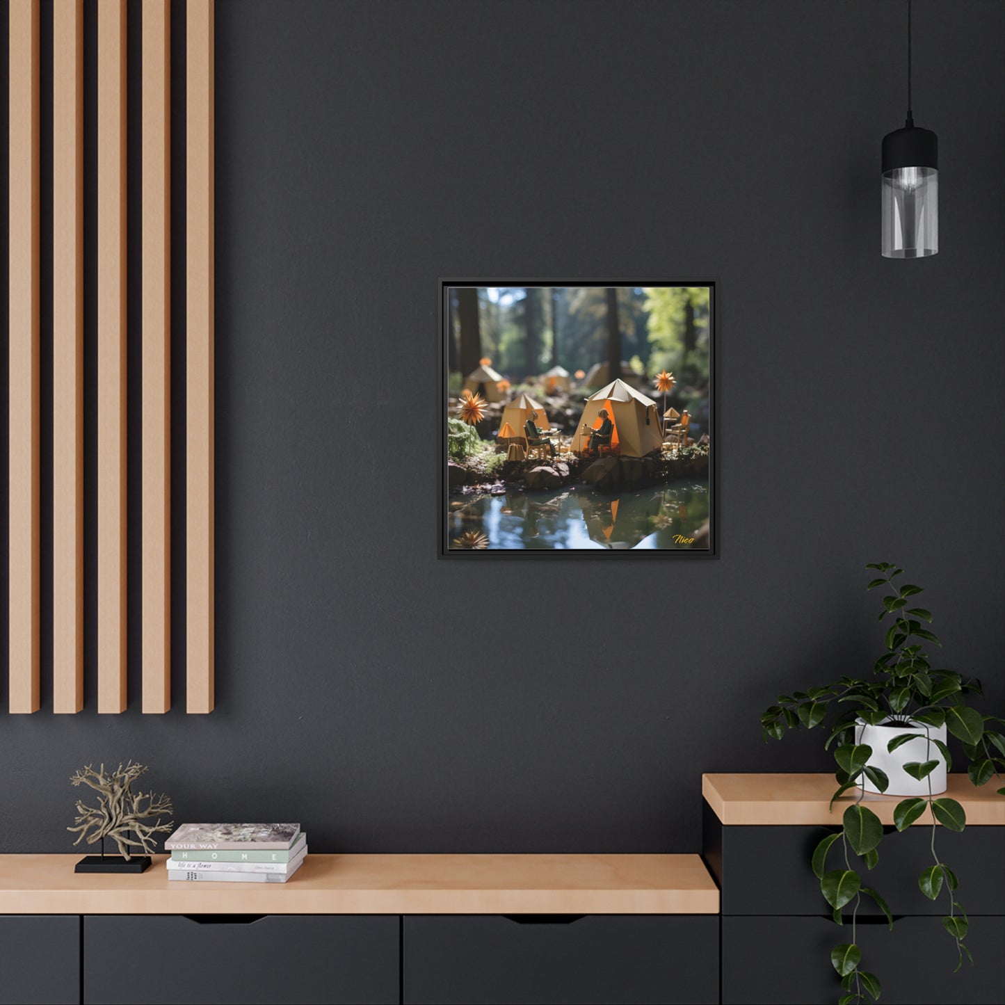Relaxing By The Brook Series Print #4 - Black Framed Canvas Print