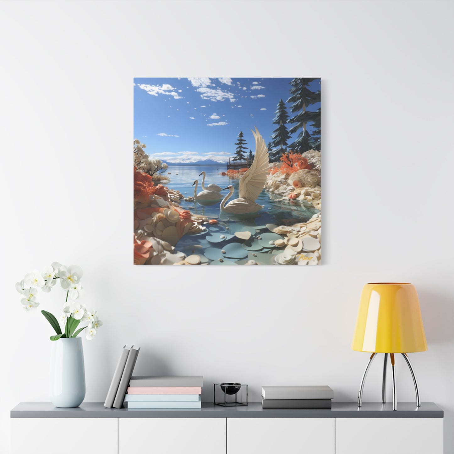 Atop The Mountain Lakeshore Series Print #1 - Streched Matte Canvas Print, 1.25" Thick