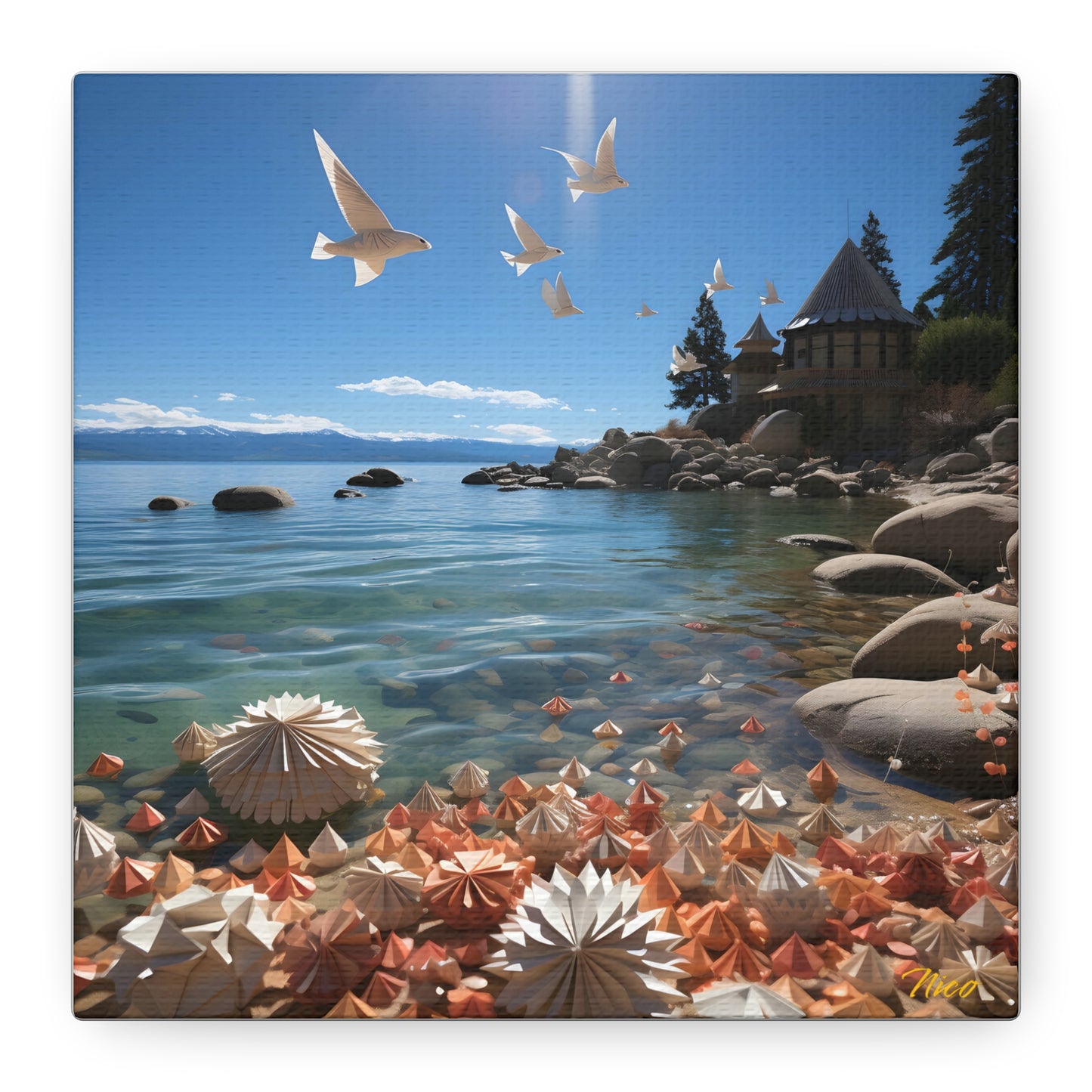 Atop The Mountain Lakeshore Series Print #3 - Streched Matte Canvas Print, 1.25" Thick
