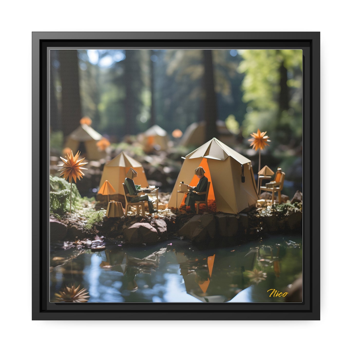 Relaxing By The Brook Series Print #4 - Black Framed Canvas Print