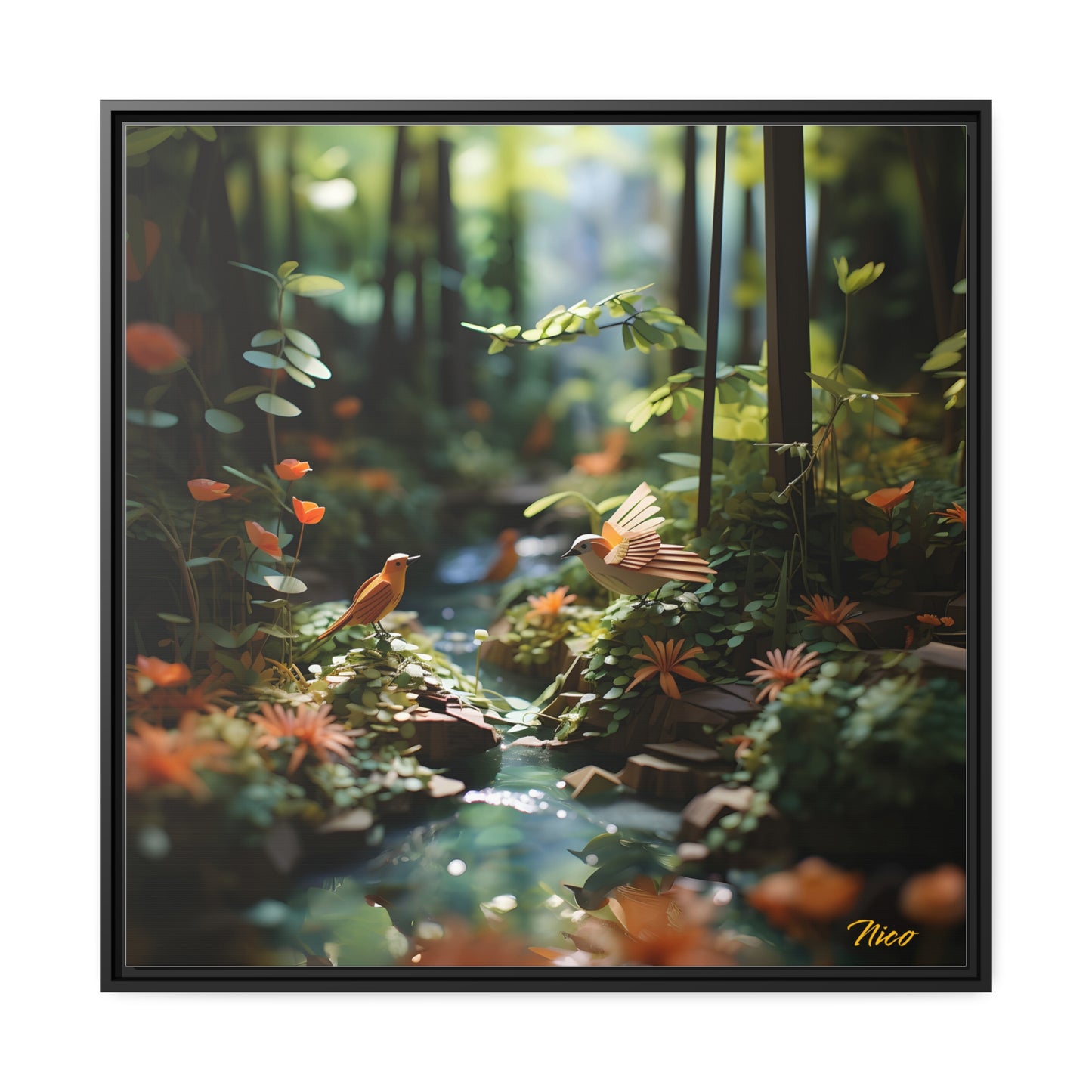 Relaxing By The Brook Series Print #6 - Black Framed Canvas Print