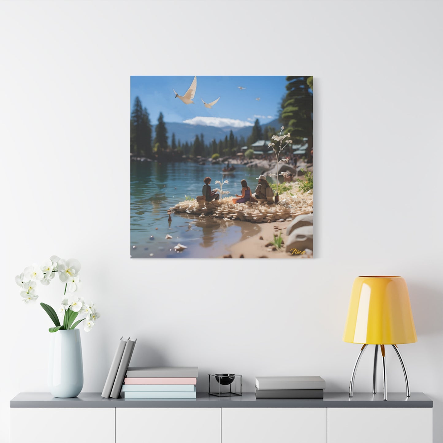 Atop The Mountain Lakeshore Series Print #7 - Streched Matte Canvas Print, 1.25" Thick