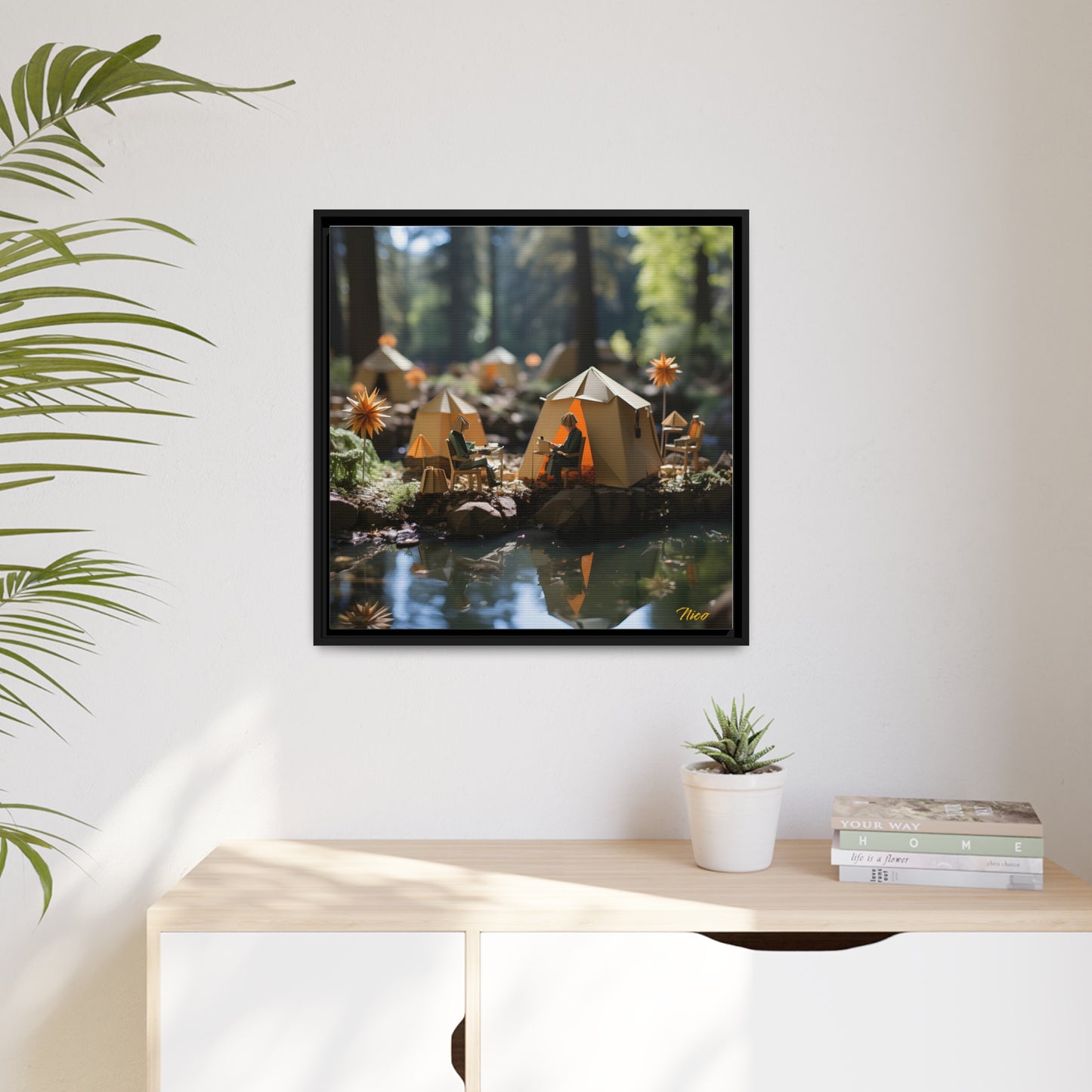 Relaxing By The Brook Series Print #4 - Black Framed Canvas Print