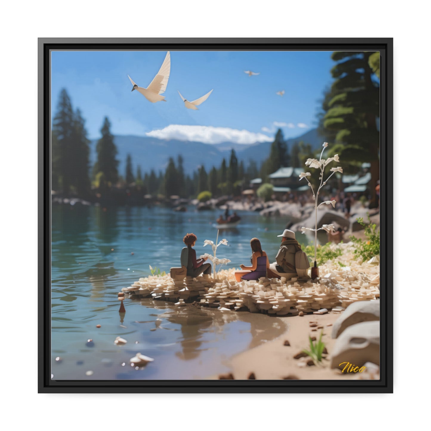 Atop The Mountain Lakeshore Series Print #7 - Black Framed Canvas Print