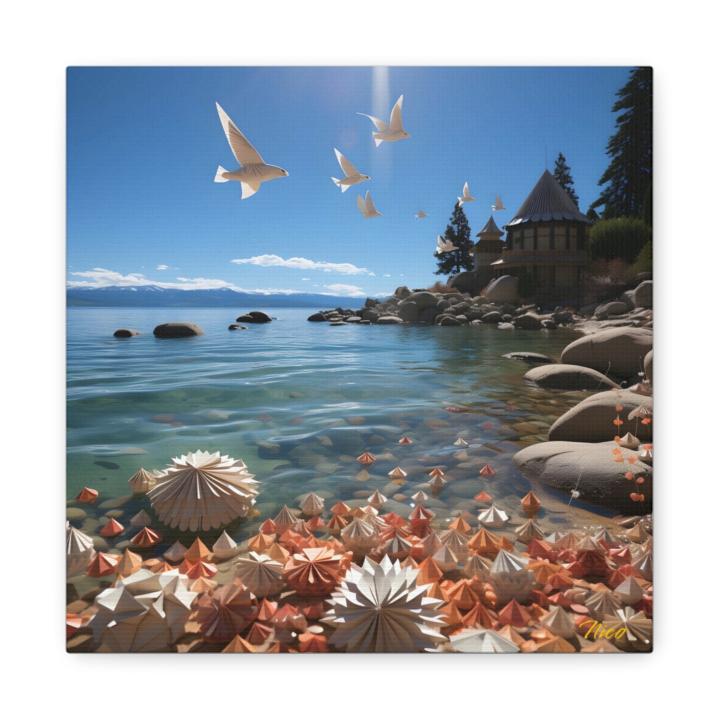 Atop The Mountain Lakeshore Series Print #3 - Streched Matte Canvas Print, 1.25" Thick