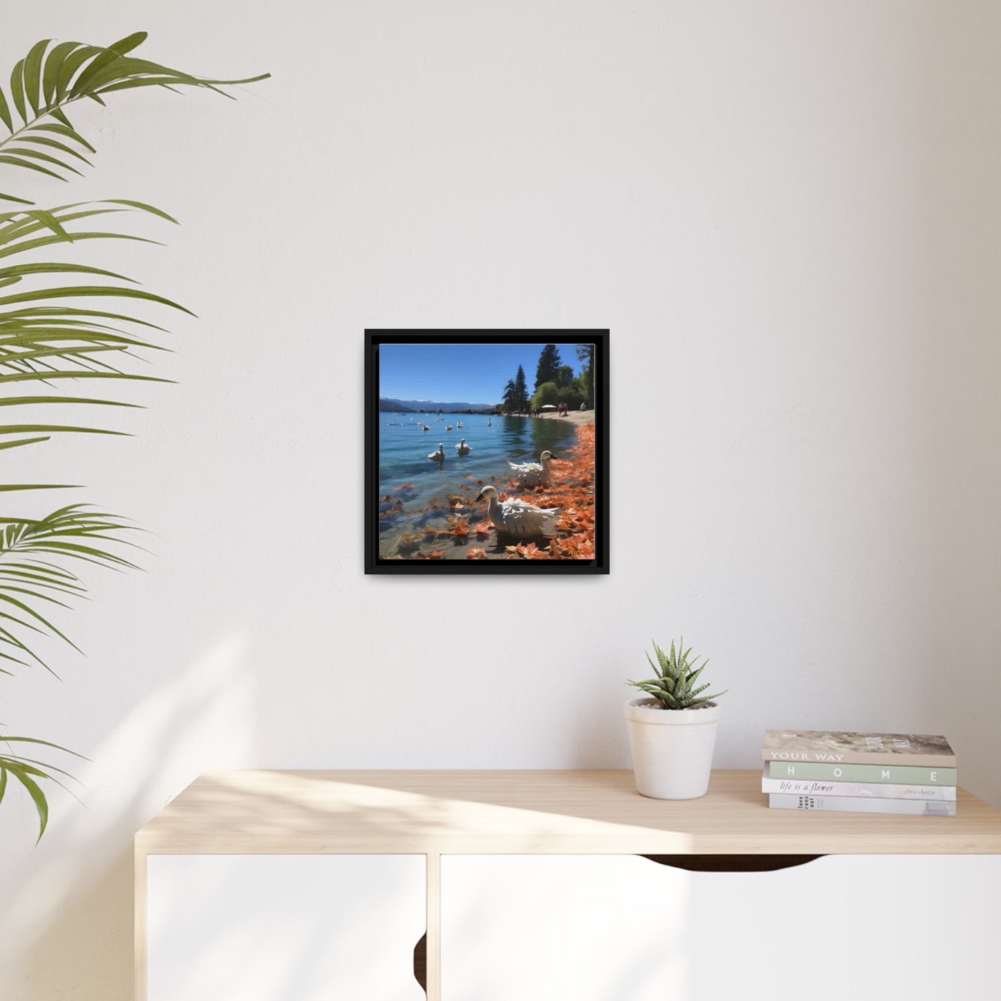 Atop The Mountain Lakeshore Series Print #2 - Black Framed Canvas Print