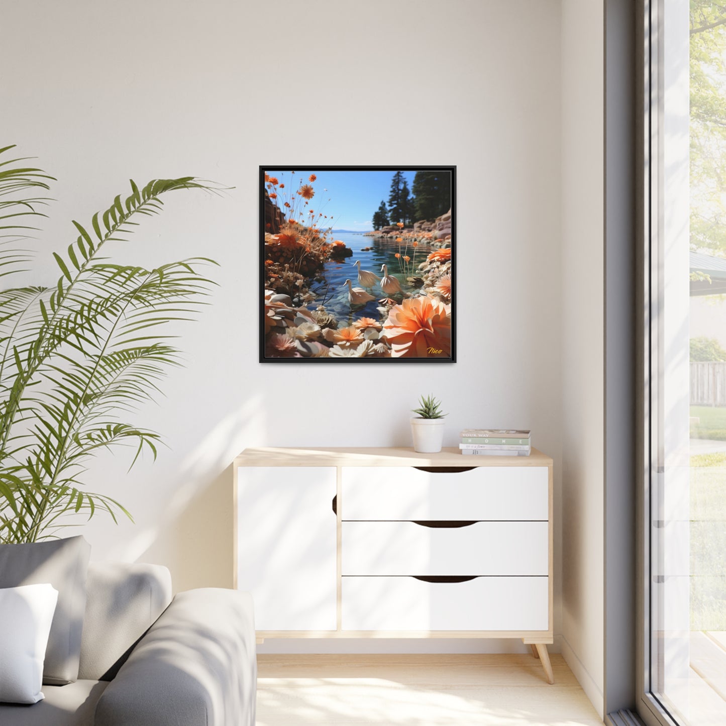 Atop The Mountain Lakeshore Series Print #4 - Black Framed Canvas Print