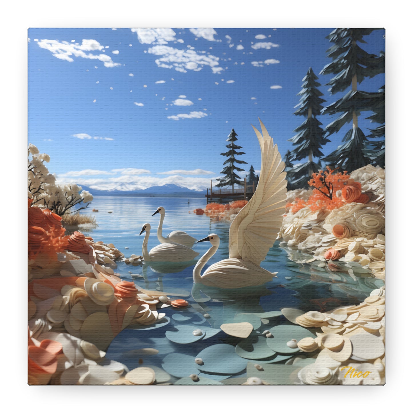 Atop The Mountain Lakeshore Series Print #1 - Streched Matte Canvas Print, 1.25" Thick