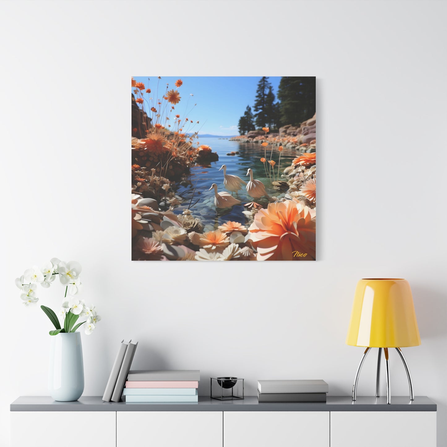 Atop The Mountain Lakeshore Series Print #4 - Streched Matte Canvas Print, 1.25" Thick