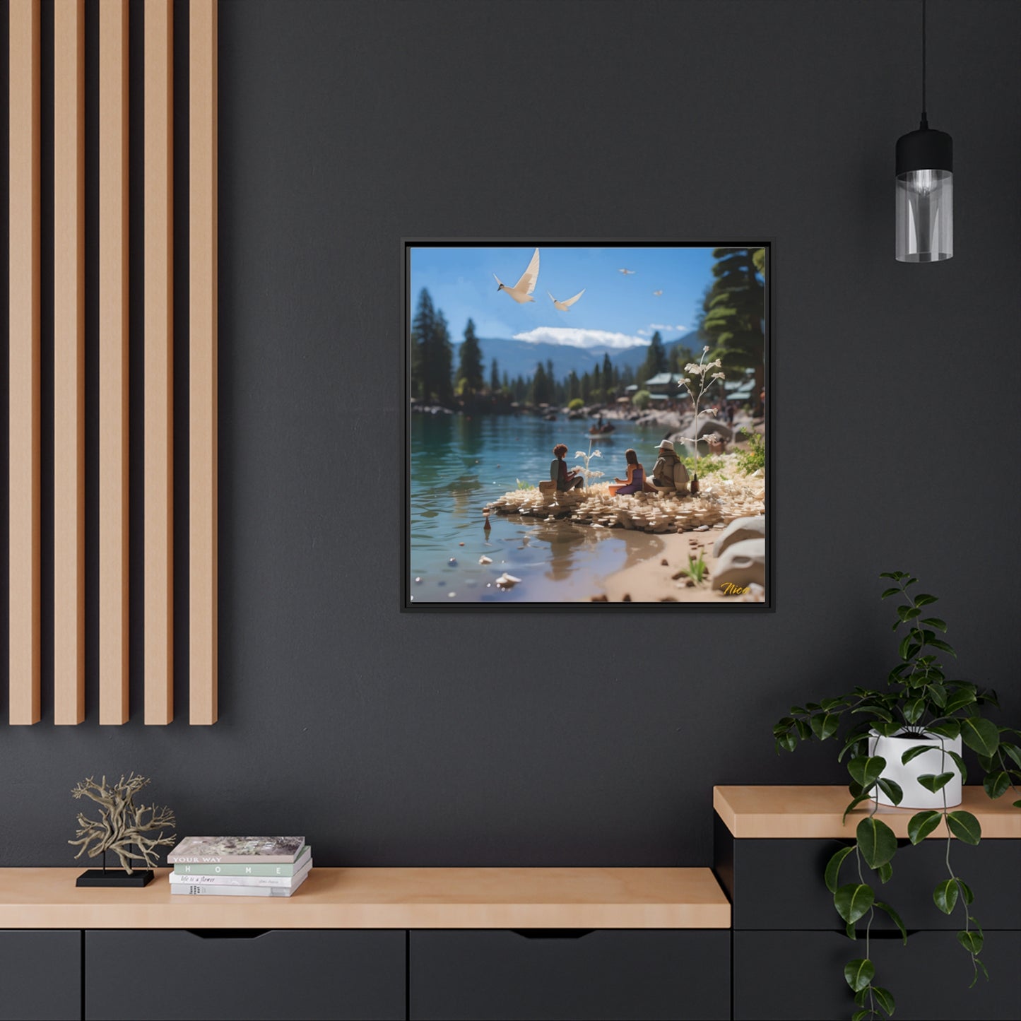 Atop The Mountain Lakeshore Series Print #7 - Black Framed Canvas Print