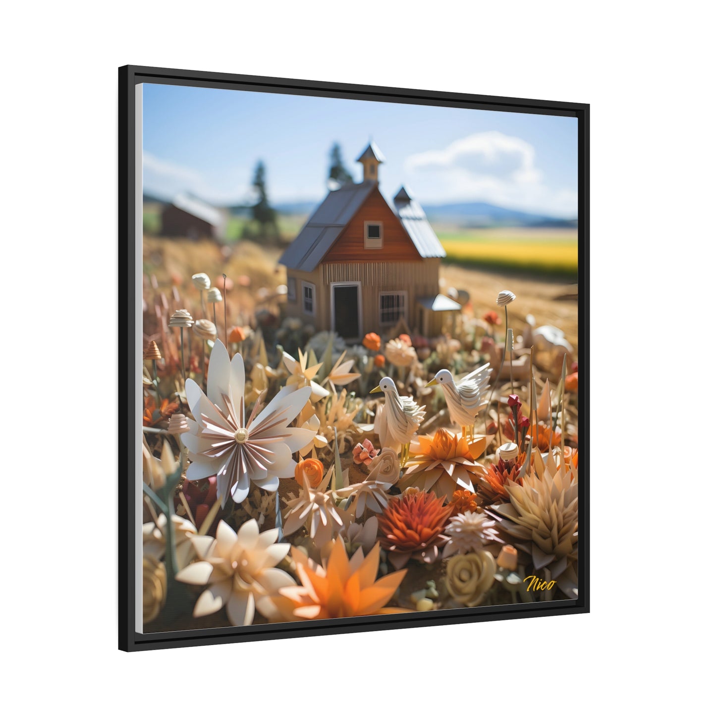 Meadow By The Farm Series Print #4 - Black Framed Canvas Print