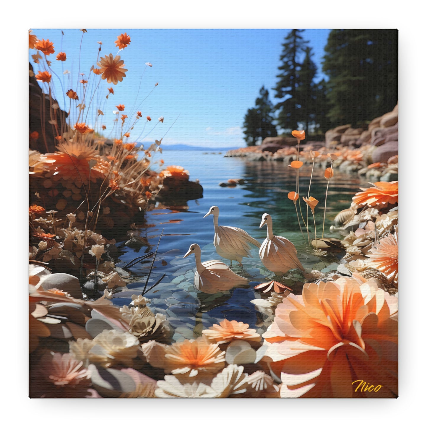Atop The Mountain Lakeshore Series Print #4 - Streched Matte Canvas Print, 1.25" Thick