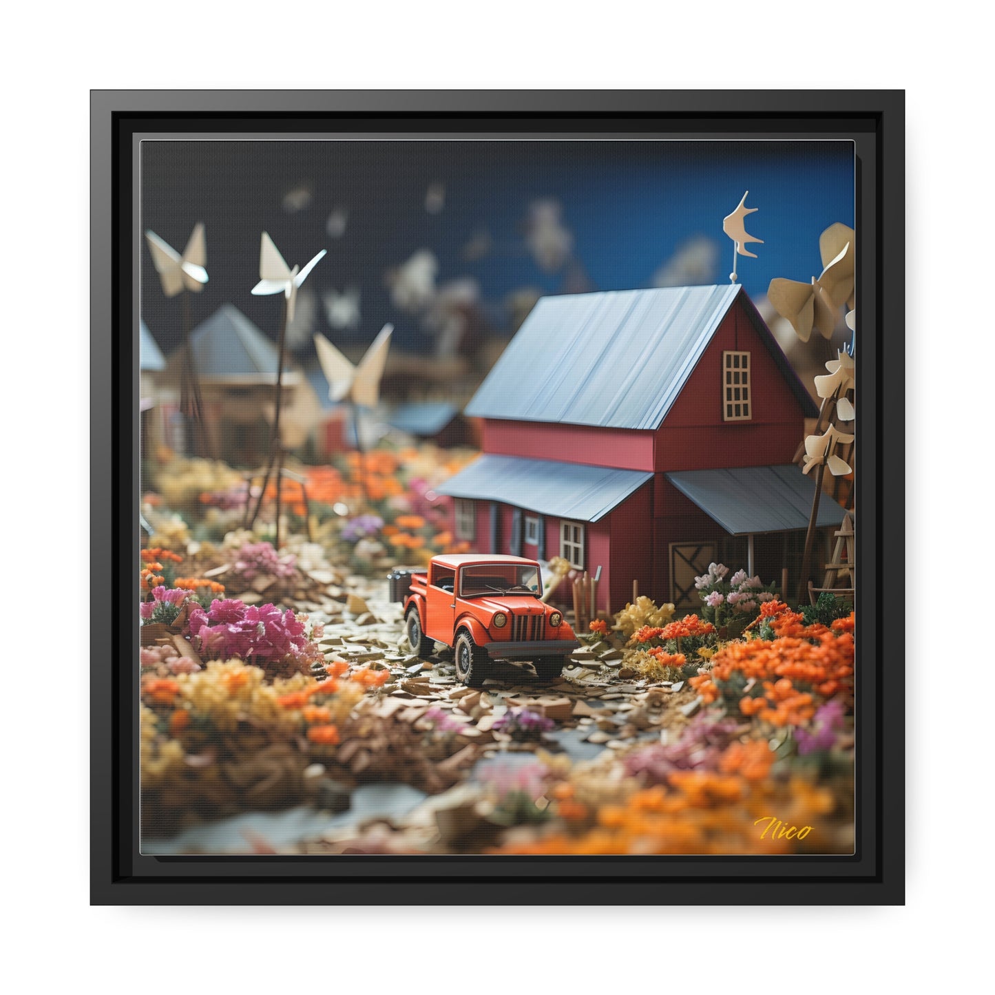Meadow By The Farm Series Print #3 - Black Framed Canvas Print