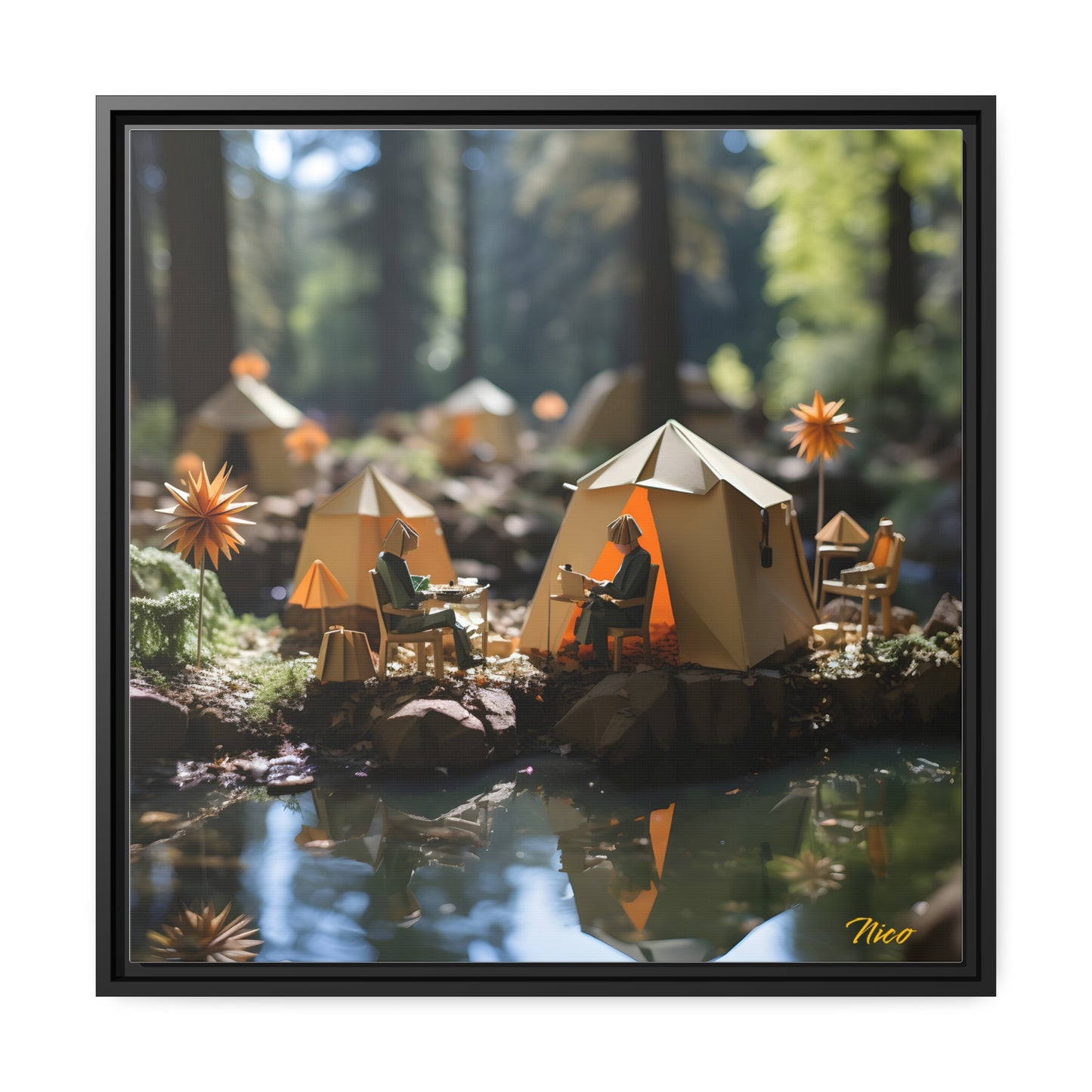 Relaxing By The Brook Series Print #4 - Black Framed Canvas Print