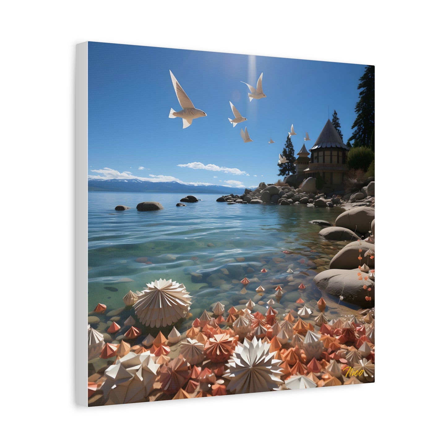 Atop The Mountain Lakeshore Series Print #3 - Streched Matte Canvas Print, 1.25" Thick