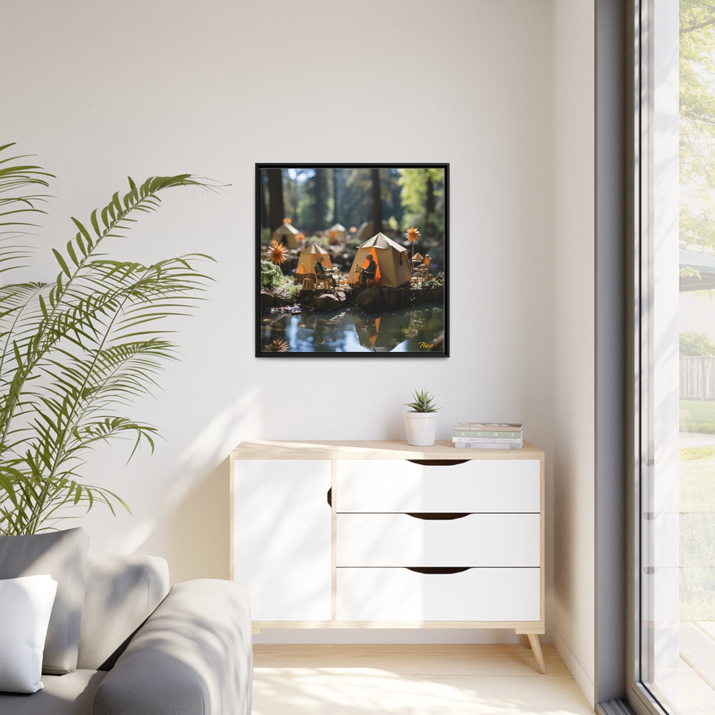 Relaxing By The Brook Series Print #4 - Black Framed Canvas Print
