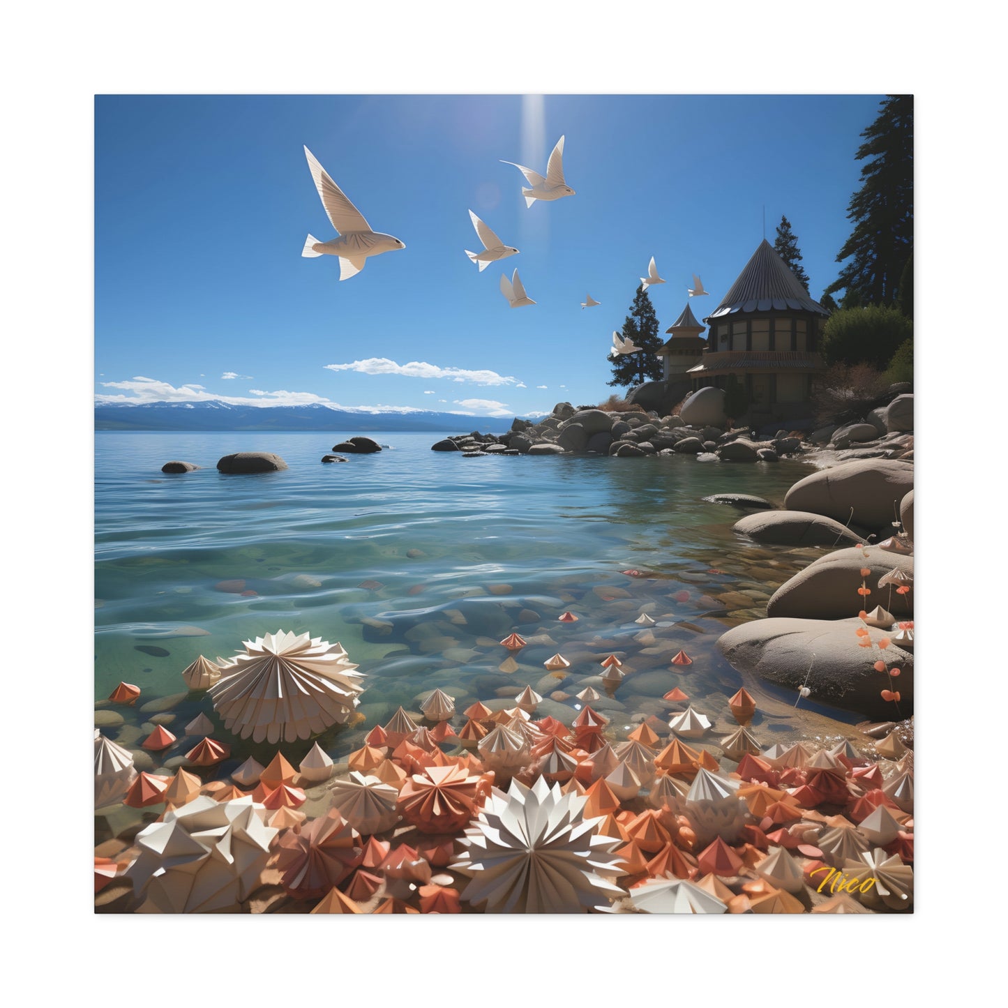 Atop The Mountain Lakeshore Series Print #3 - Streched Matte Canvas Print, 1.25" Thick