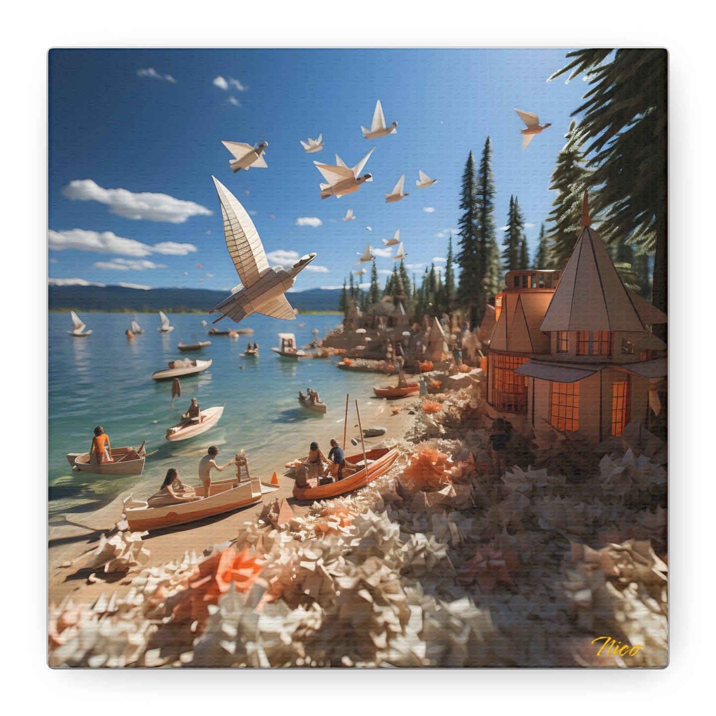 Atop The Mountain Lakeshore Series Print #6 - Streched Matte Canvas Print, 1.25" Thick