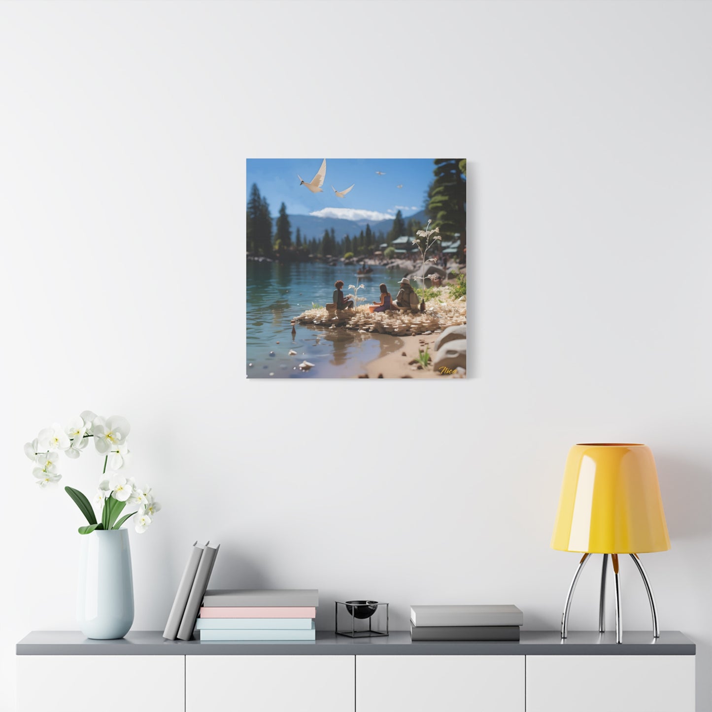 Atop The Mountain Lakeshore Series Print #7 - Streched Matte Canvas Print, 1.25" Thick
