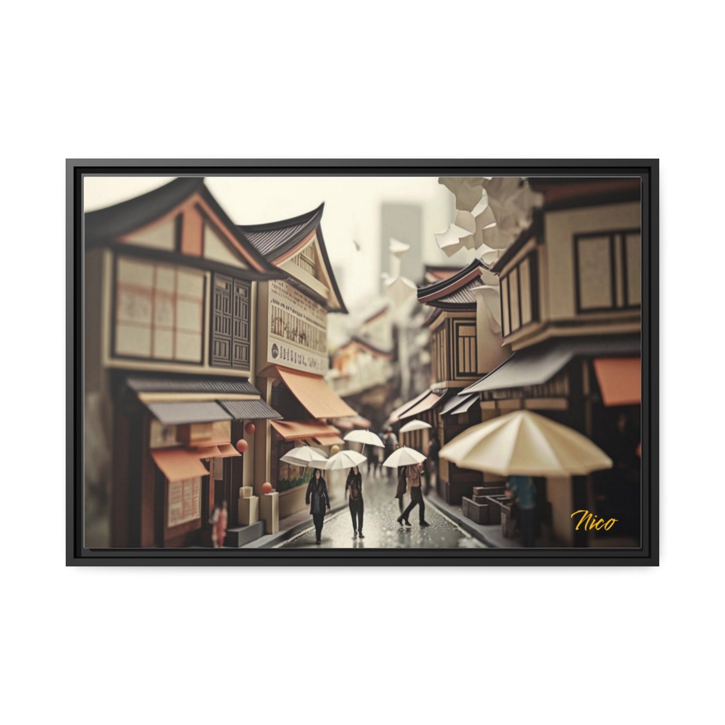 Oriental Rain Series Print #7 - Extended Black Framed Canvas Print