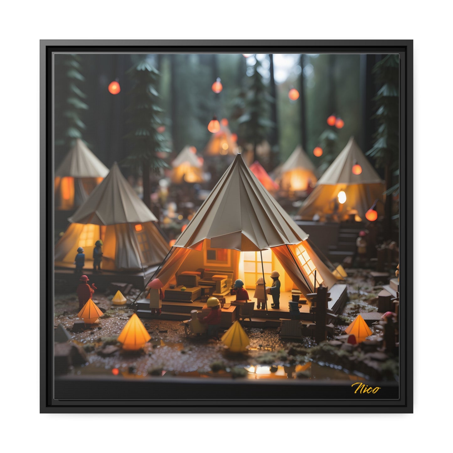 Camping In The Rain Series Print #10 - Black Framed Canvas Print