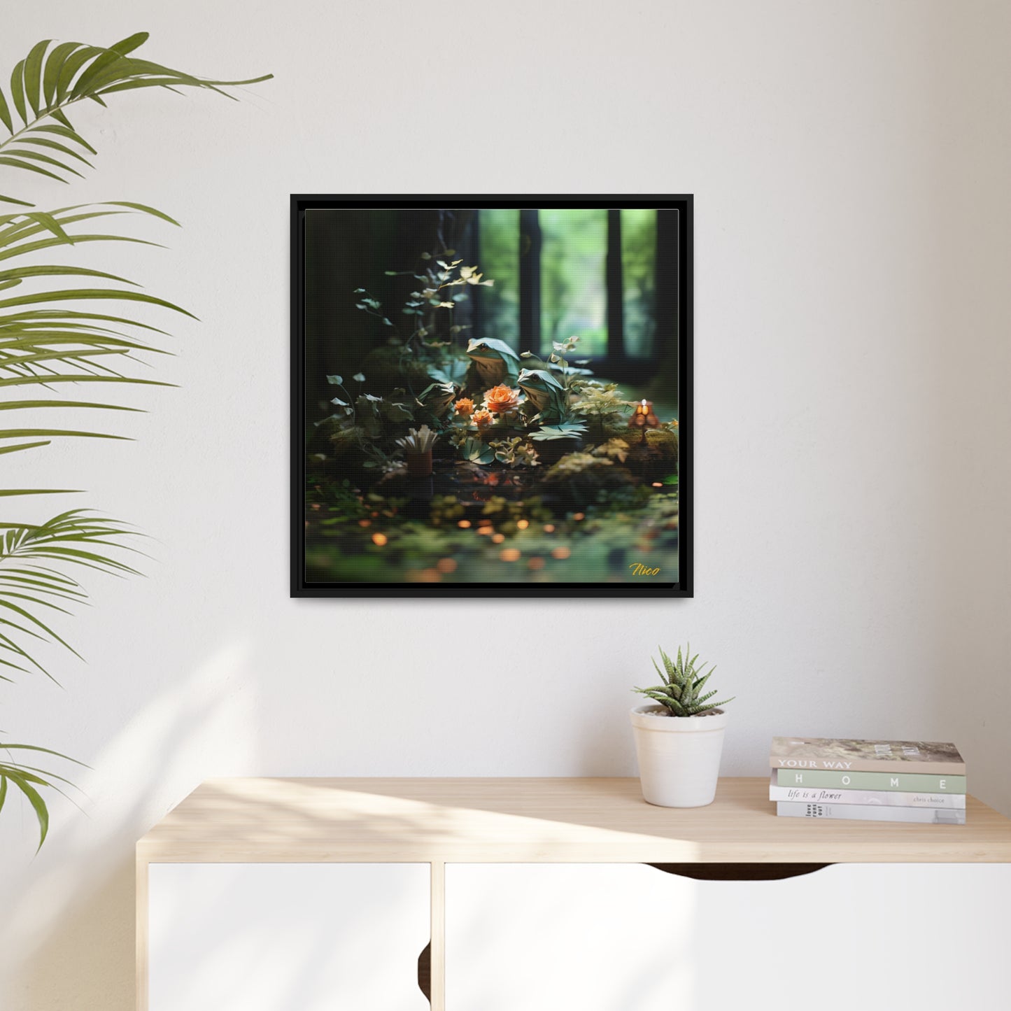 Relaxing By The Brook Series Print #1 - Black Framed Canvas Print