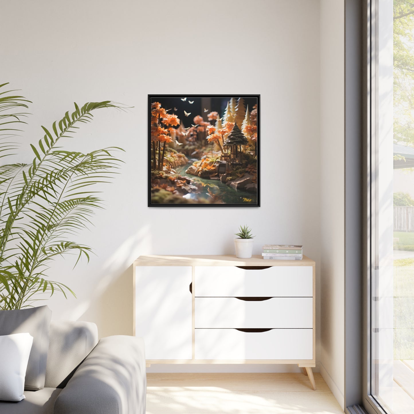 Relaxing By The Brook Series Print #3 - Black Framed Canvas Print