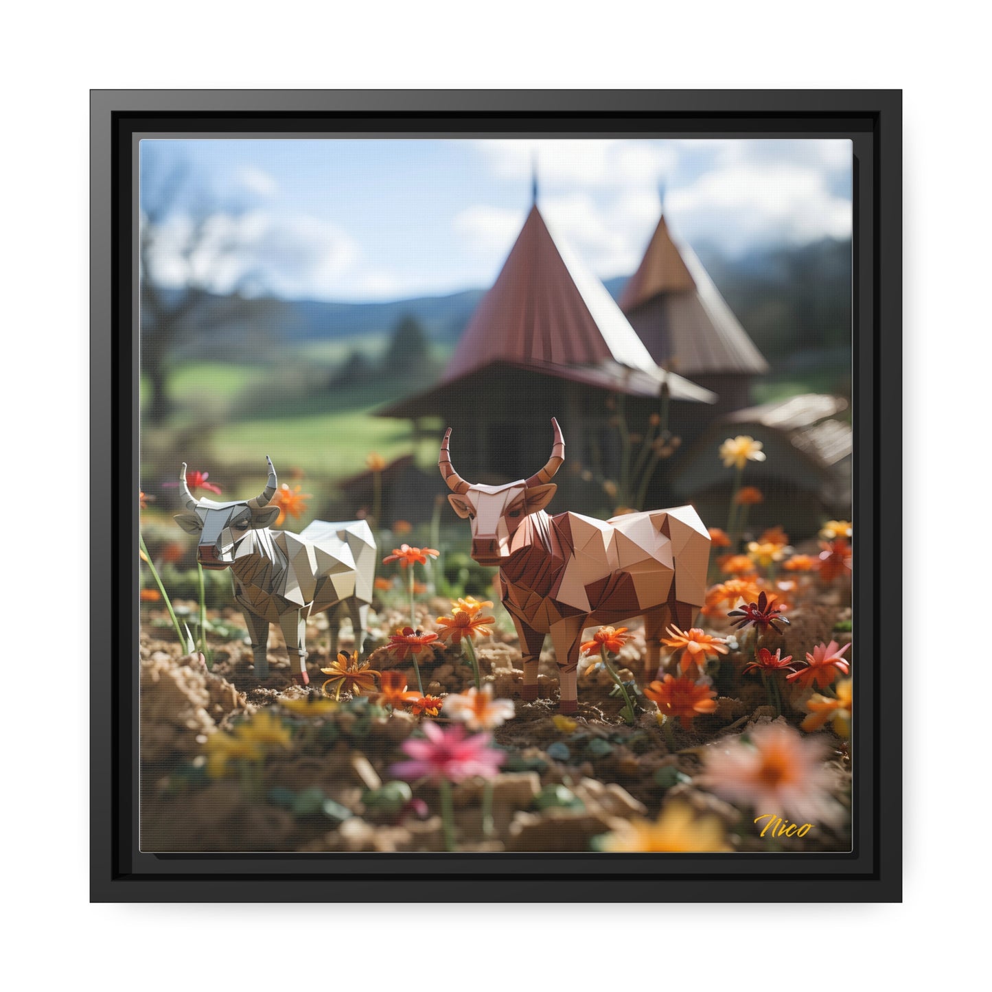 Meadow By The Farm Series Print #8 - Black Framed Canvas Print