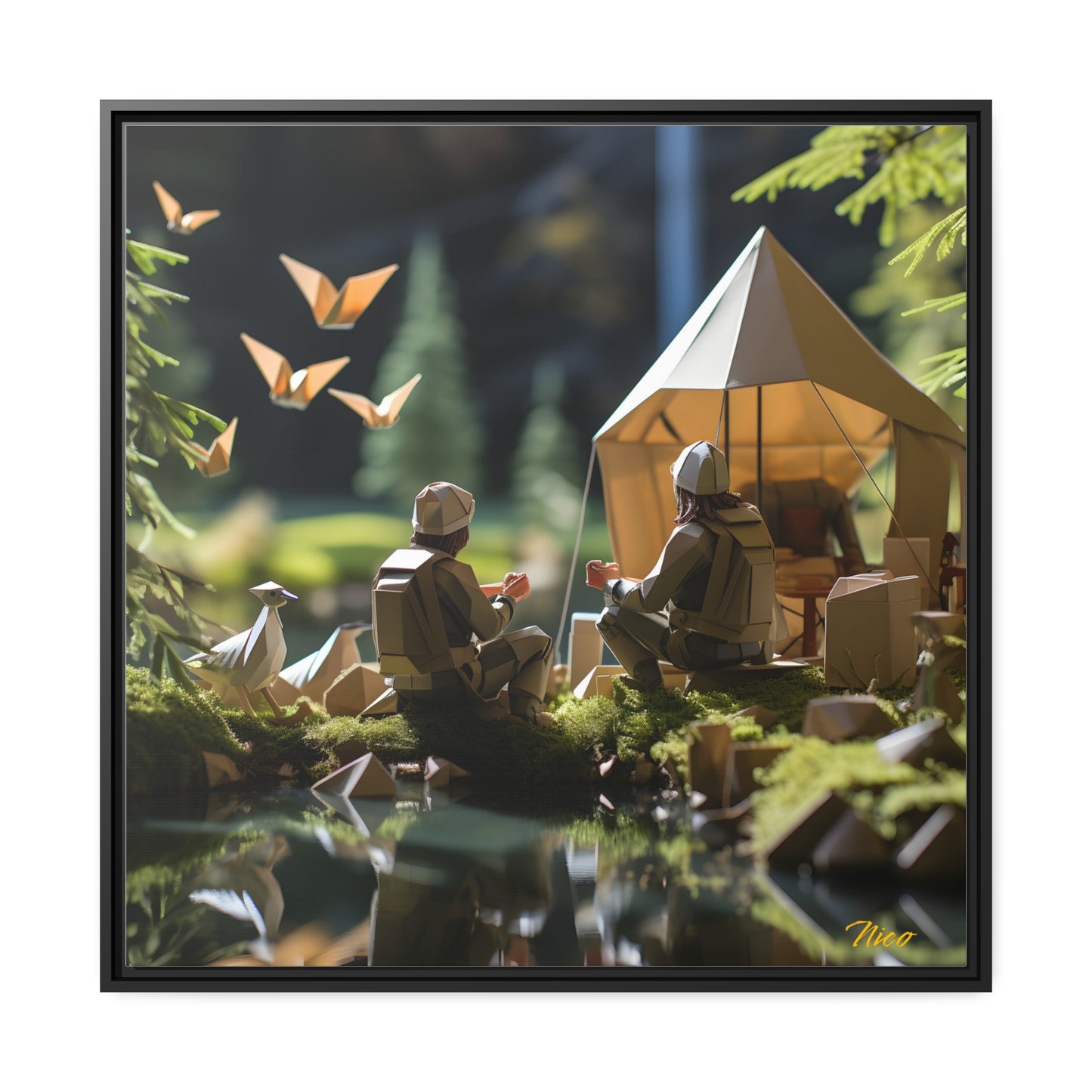 Relaxing By The Brook Series Print #5 - Black Framed Canvas Print