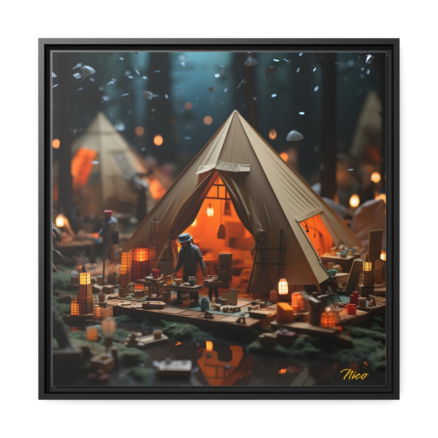 Camping In The Rain Series Print #8 - Black Framed Canvas Print