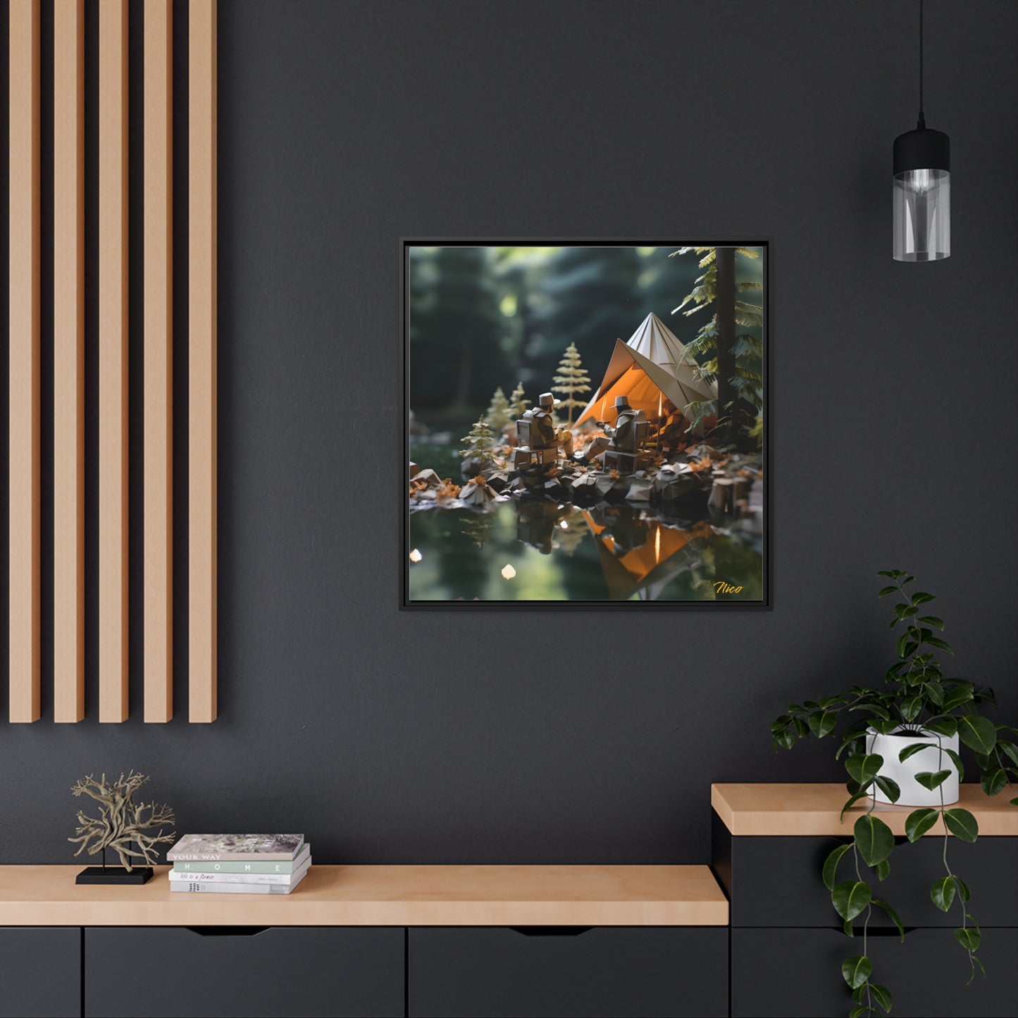 Relaxing By The Brook Series Print #10 - Black Framed Canvas Print