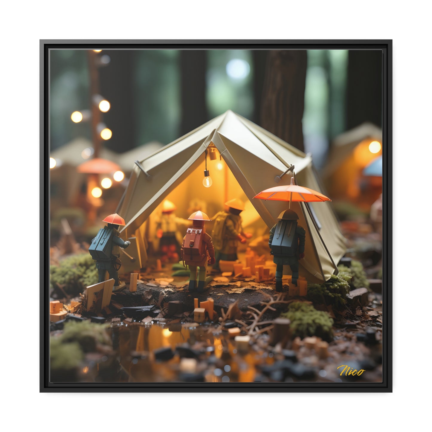 Camping In The Rain Series Print #5 - Black Framed Canvas Print