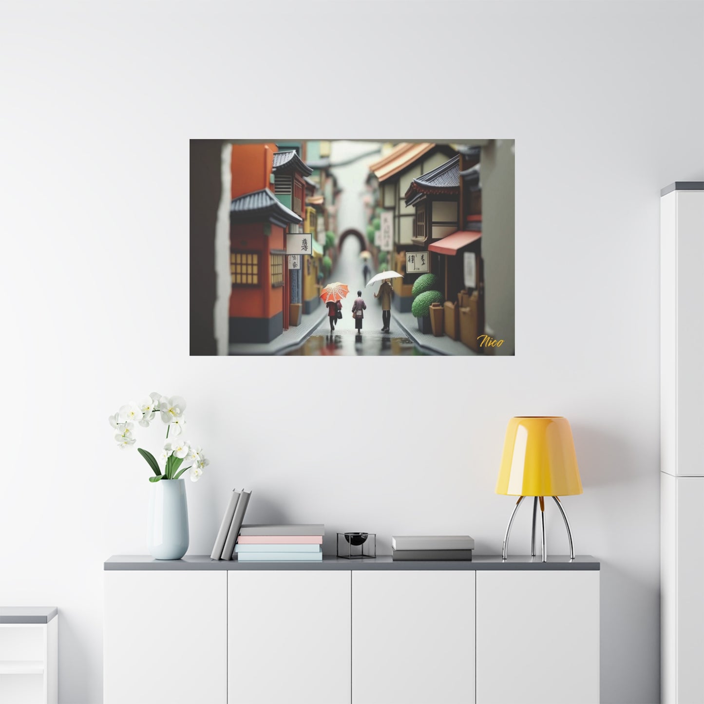 Oriental Rain Series Print #8 - Streched Matte Extended Canvas Print, 1.25" Thick