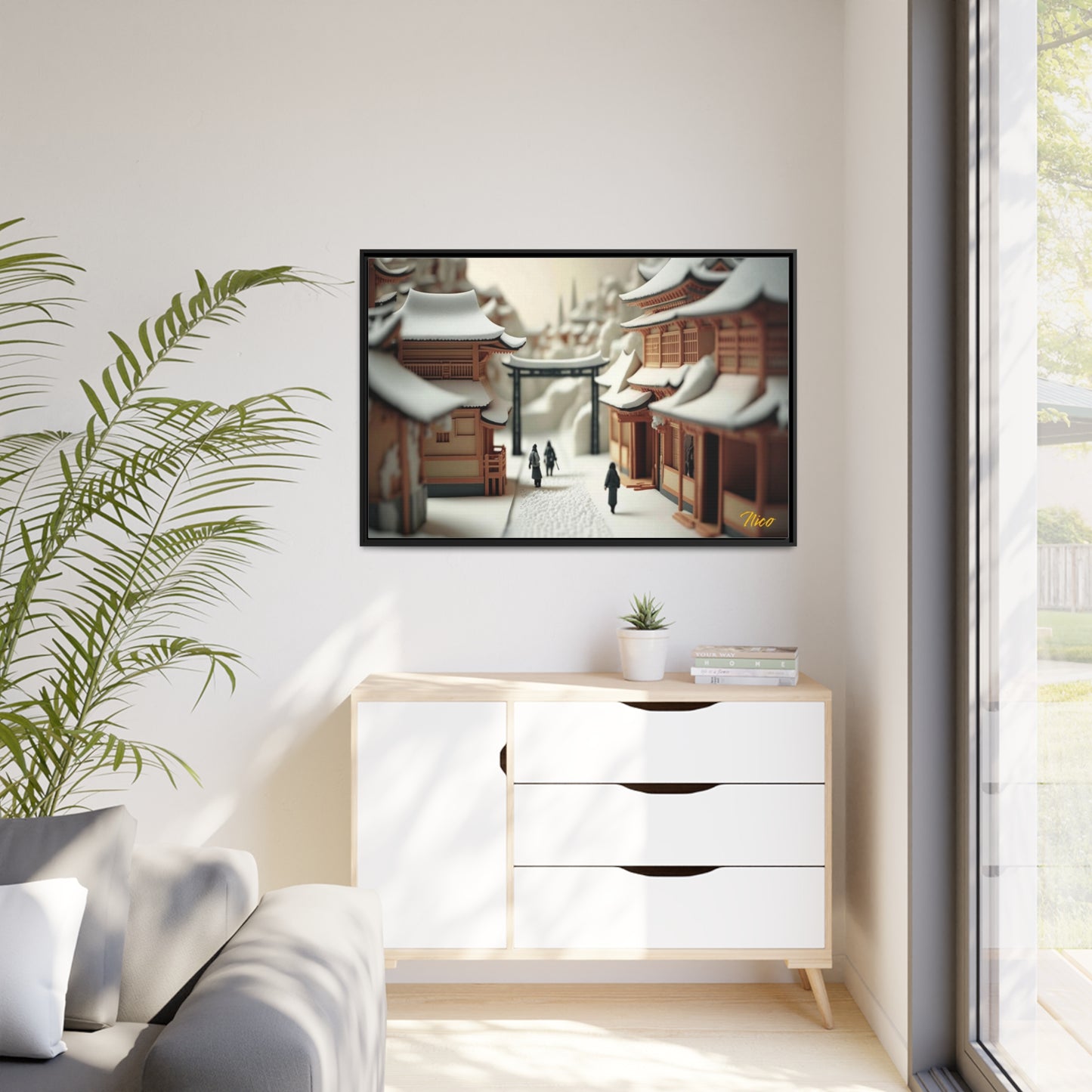 Asian Snow Series Print #2 - Extended Black Framed Canvas Print