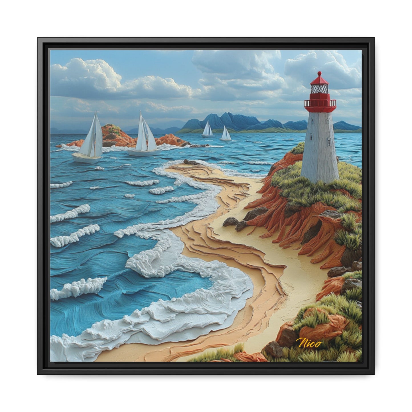 By The Seaside Series Print #4 - Black Framed Canvas Print