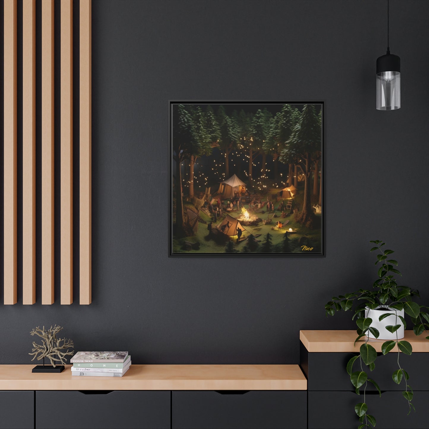 Campfire Series Print #5 - Black Framed Canvas Print